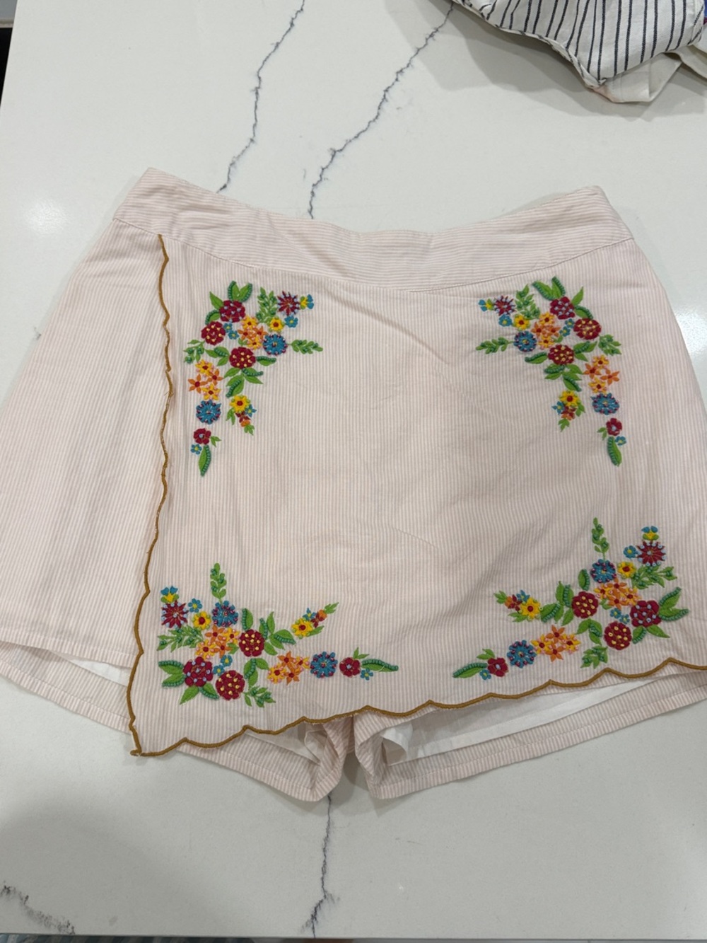 Moon River Light Pink Embroidered Floral Skort